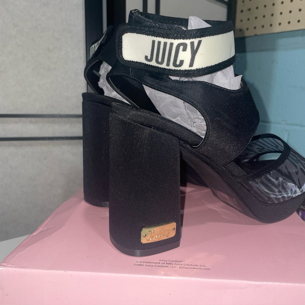 NEW Juicy Y2K Graciela Black Mesh Platform Block Heel Sandals Chunky Glam Sz 10 - Picture 6 of 11
